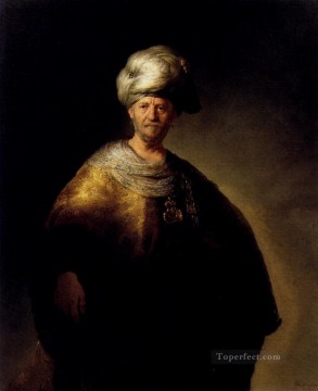 Rembrandt van Rijn Painting - Hombre en vestido oriental retrato Rembrandt